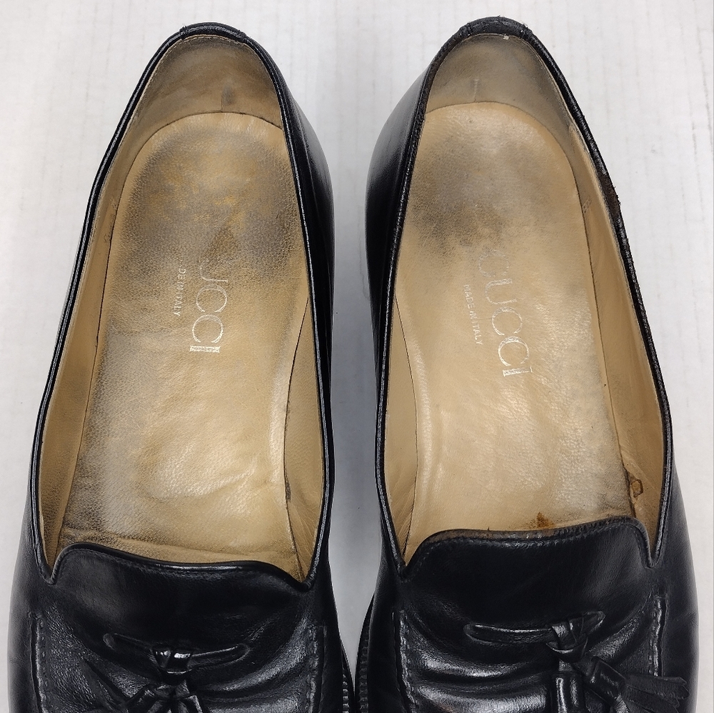 Gucci Men's Black Leather Tassel Slip On Dress Loafers Size 9.5 - Picture 7 of 15